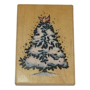 1997 Comotion Rubber Stamp Christmas Tree #1860 Snow Tree Red Bird Cardinal - Picture 1 of 7