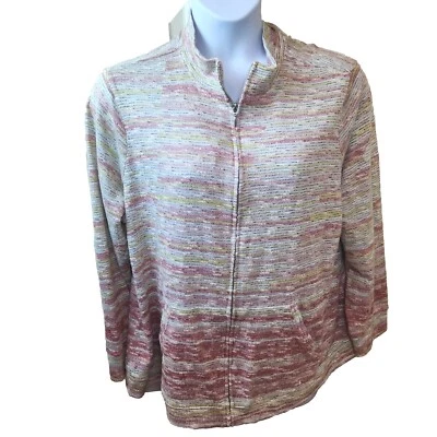 CJ Banks Womens Full Zip Sweater Size 2X Pink Stripe Casual Beach Sport Boho Top - Image 1 of 4