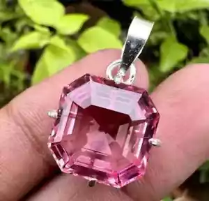 Natural 25 Ct Padparadscha Sapphire Certified Loose Gemstone 925 Silver Pendant - Picture 1 of 9