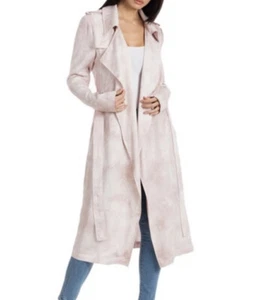 NWT Badgley Mischka Women's L Tie Dye Lyocell Trench Coat Sunrise White belted - Picture 1 of 1