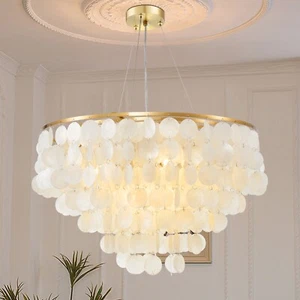 Gold Capiz Shell Chandelier 6-Light Pendant Light for Dining Room, Living Room - Picture 1 of 19