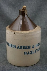M. FRIEDLANDER & BRO., HAZLETON, PA. 1/2 Gallon STONEWARE LIQUOR JUG - 8 3/4" - Bild 1 von 6