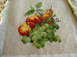 Beautiful Still Life Scene Fruits Gourd Completed Needlepoint Canvas Tapestry - Picture 1 of 4