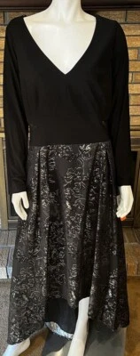 Vestido Xscape Negro y Dorado Floral Brocado Alto Bajo Nuevo con Etiquetas $250 Talla 20W Foto 1 de 4