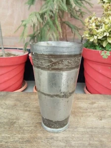 Antique Hand Forged Floral Carved Brass Big North Indian Lassi Glass Cup - Picture 1 of 6