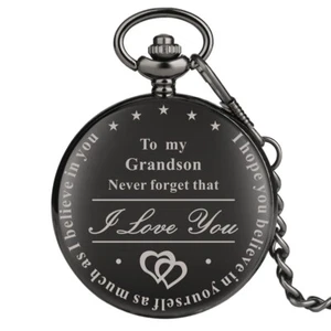 Personalized TO MY GRANDSON Men Boy Quartz Analog Pocket Watch Pendant Chain - Picture 1 of 11