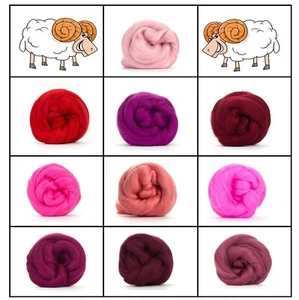 Merino Wool Roving: Red Pink Hues - 10 colour pack needle felting, spinning, - Picture 1 of 1