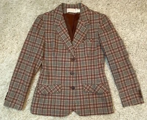 VTG Pendleton Blazer Suit Pure Wool 3-Button Notch Lapel Plaid Red Brown 12 961A - Picture 1 of 4