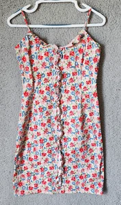 Vintage 90s Ralph Lauren Sleeveless Ruffle Front Mini Bodycon Dress Floral Size XS - Bild 1 von 12