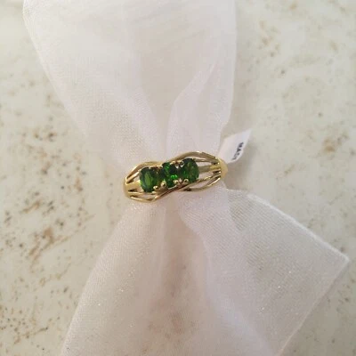 "Russian Emerald" Chrome Diopside, Sterling Silver Trilogy ring, size L/M, 6. — 第 1/4 张图片