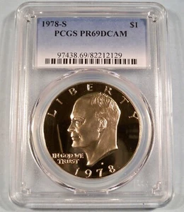 1978-S PCGS PR69DCAM Eisenhower vestido dólar a prueba de cameo profundo $1 - Imagen 1 de 3