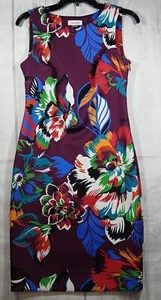 Calvin Klein Tropical Print Bodycon Midi Dress Side Zip Purple / Eggplant Size 4 - Picture 1 of 13