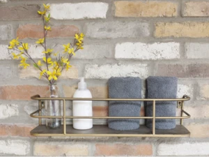 Metal Industrial Pipe Gold Brass Wall Floating Shelf Display Storage Shelves - Picture 1 of 2