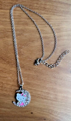 Lovely Cute Hello kitty On the Moon Pendant Necklace Little Girl's Jewelry Gift - Image 1 of 3