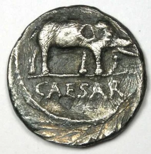 Julius Caesar AR Denarius Silver Elephant Coin 49 BC - VF Details (Scratches) - Picture 1 of 5