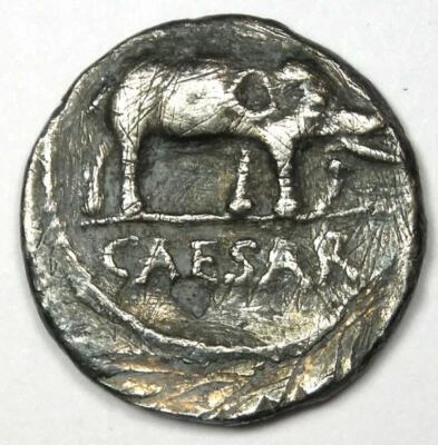 Julius Caesar AR Denarius Silver Elephant Coin 49 BC - VF Details (Scratches) - Image 1 of 4