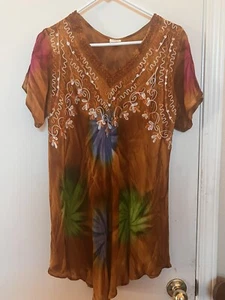 ASHA Tierra, Tono, VESTIDO FLUIDO Túnica, TALLA ÚNICA VERANO Manga Corta, Encubrimiento, Nuevo con Etiquetas - Imagen 1 de 3