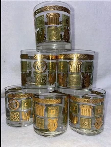 George Briard Mcm Modern 22K Gold Low Ball Rocks Tumblers Glasses Vintage Set 6 - Picture 1 of 7