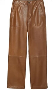 Zara Sheep Leather Cargo Pants Camel The Leather Edition Size Large NWT - Picture 1 of 12