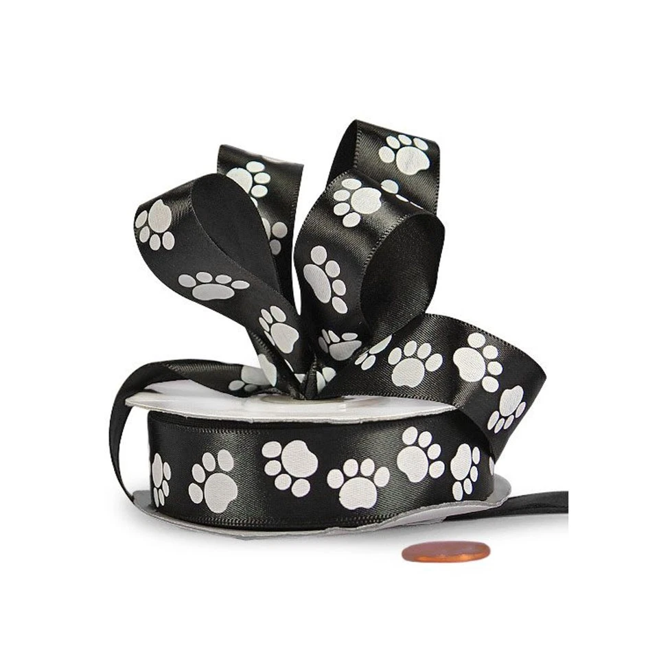 Paw Ribbon | Black White Paw Print Satin Ribbon - 5/8in. x 25 Yds (pm5822620) - Image 1 of 1