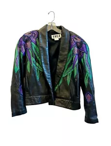 Vintage EREZ Leather Snakeskin Beaded Embroidered Jacket M - Picture 1 of 11
