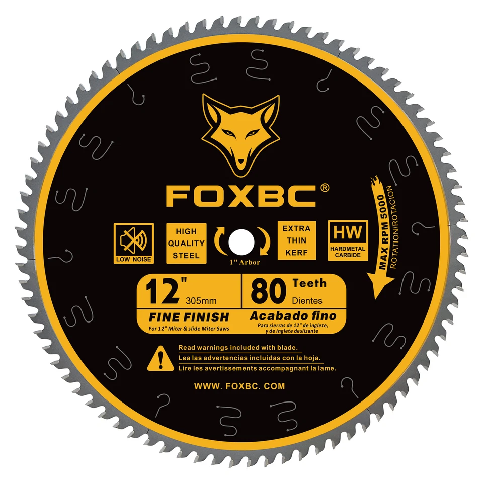 FOXBC 12 Inch Miter Saw Blade 80 Tooth Fine Finish Wood Crosscutting Saw Blade - Image 1 of 4
