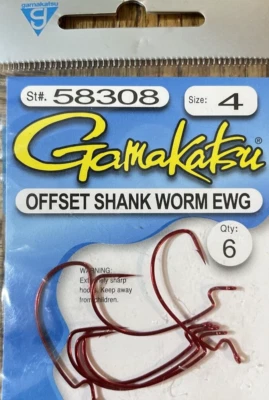 Gancho Gamakatsu #58308 Vástago Desplazado Gusano EWG Tamaño 4-1 paquete de 6 piezas-Nuevo-ENVÍO 24 HORAS Foto 1 de 2