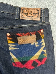 Wrangler x Pendleton Jeans Mens 34x31 Blue Denim Plaid Collab EUC - Picture 1 of 12