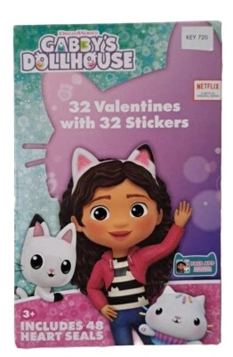 Gabby's Dollhouse 32 Valentines with Stickers & heart seals - Image 1 of 4