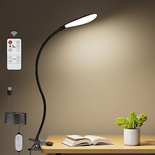 Clip on Light Desk Lamp: LED Reading Book Light for Bedroom Office with Remote C