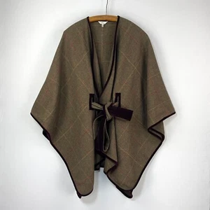 Joules Sabrina Tweed Cape Womens O/S Green Check Wrap Poncho Cut & Sew Races - Picture 1 of 12