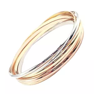 Authentic! Vintage Cartier 18k Tricolor Gold 7 Band Trinity Bangle Bracelet - Picture 1 of 10