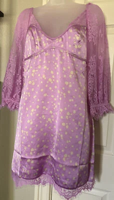 Free People Pink Polka Floral Lace Crochet Long sleeve Lined Mini Dress Sz Small - Image 1 of 4