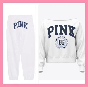Victoria's Secret VS PINK Ivy Fleece Off The Shoulder Sweatshirt & Sweatpants XS - Picture 1 of 8