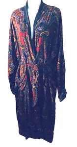Number 1 London Belted Vintage Robe Multi Colored Navy Paisley Rayon Blend  S/M - Picture 1 of 5