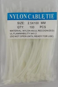 4” White Nylon Cable Tie Zip Heavy Duty Plastic Wire - Pack of 100pcs - Afbeelding 1 van 1