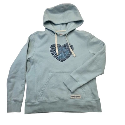 Sudadera con Capucha Life is Good Mujer Love Heart Gráfico Azul Pequeña Foto 1 de 4