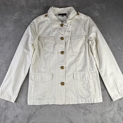 Chaqueta Talbots Mujer Mediana Blanca Utilidad Safari Campo Abrigo 100% Algodón charretera Foto 1 de 4
