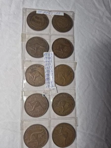 Australia Penny Collection (10 Coins) – 1922 to 1962 – Old Pre-Decimal Coins Lot - Foto 1 di 8