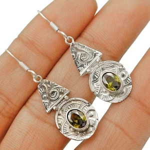 Natural 2CT Peridot 925 Solid Sterling Silver Earrings @8-8 - Picture 1 of 1