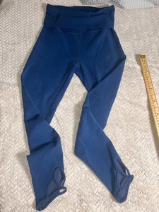 FP Movement Free People Blue Foldover Waist Leggings Size S Bleach Spots - Picture 1 of 9