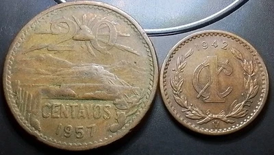(Nov25) One 1957 20 Peso & One 1942 1 Peso From Mexico Free Shipping - Image 1 of 2