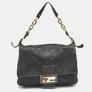 Fendi Black Shimmer Leather Large Mama Forever Flap Shoulder Bag - Picture 1 of 10