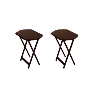 Janet 23.62 in. Espresso Brown Rectangle Wood Snack Tray End Table (Set of 2) - Picture 1 of 5