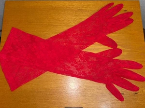 Vintage Lace Evening Gloves Long Women Ladies Red 16 inches Long - Picture 1 of 7