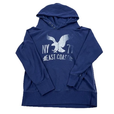Sudadera con capucha vintage Y2K American Eagle para mujer grande azul Spellout sudadera descolorida AE Foto 1 de 4