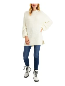 SUN+ MOON Womens Ivory Fuzzy Long Sleeve Crew Neck Sweater Size: M - Picture 1 of 3