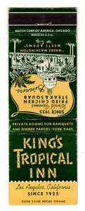 KING'S TROPICAL INN Streichholzheftchen Streichholzhülle - LOS ANGELES, KALIFORNIEN - Bild 1 von 2