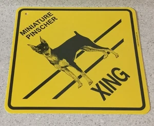 Plastic Yellow Dog Crossing Road Wall Sign Miniature Pinscher New Ships Free! - Picture 1 of 2