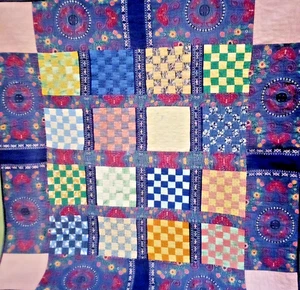 Antique 9 Square Quilt 41" x 40" Handmade w/Feed Sacks Wall Hanging or throw - Picture 1 of 20